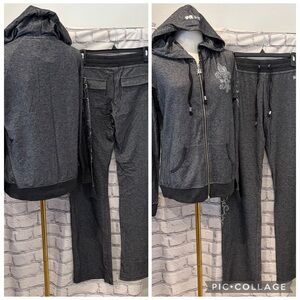BCBG Maxazria:L Women Dark Gray Rhinestone Accent Hoodie & Jogger Set